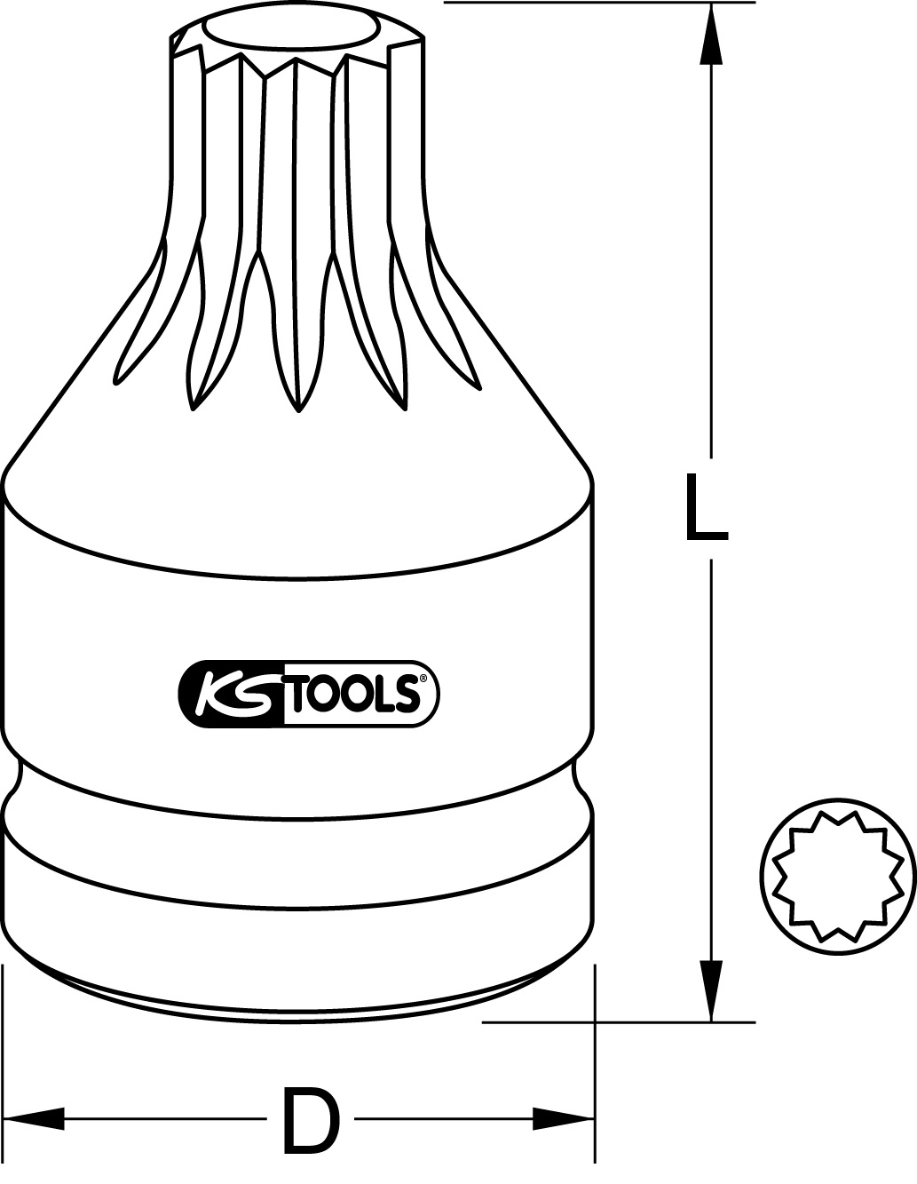 KS Tools 1/2" Kraft-Bit-Stecknuss XZN,kurz