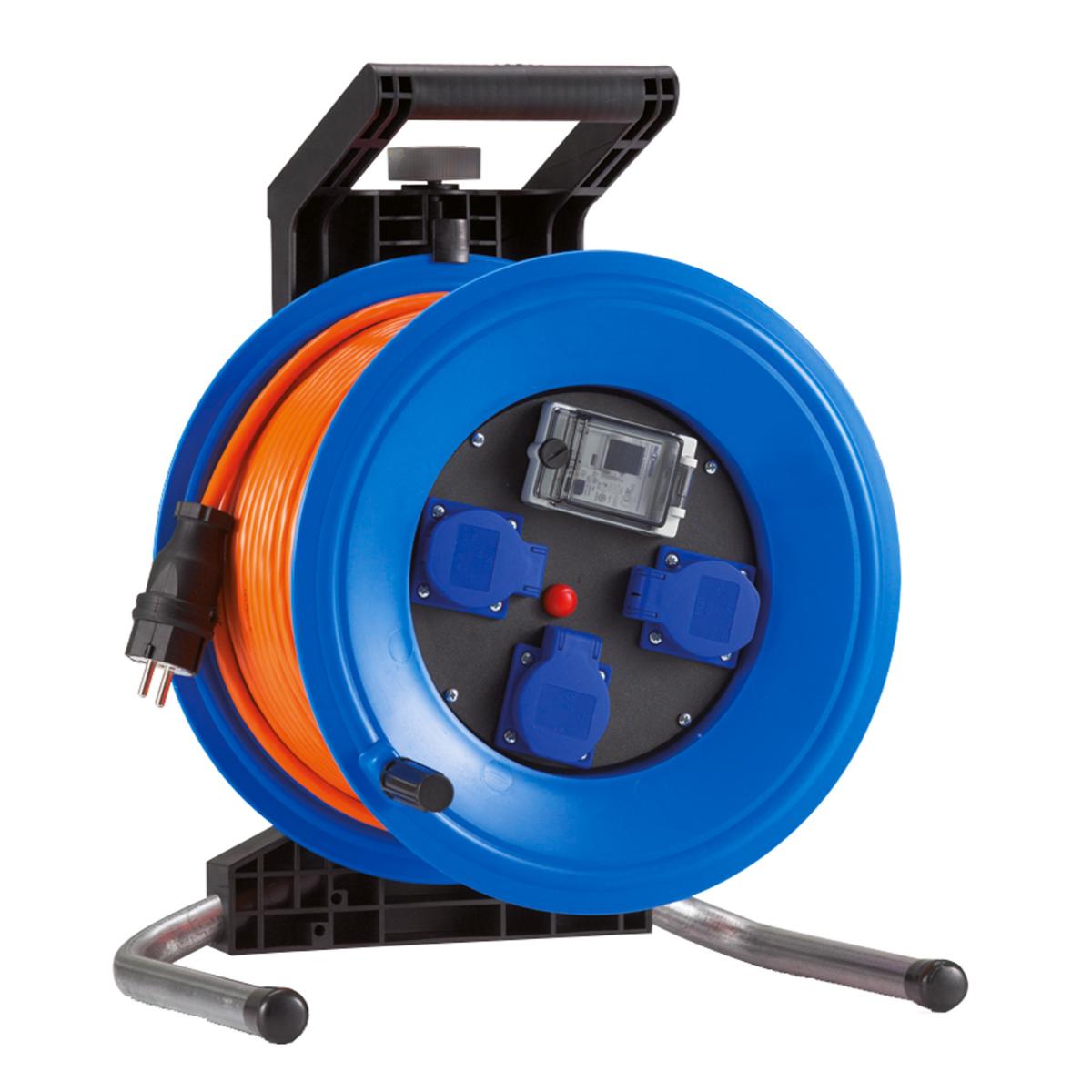 HEDI Kunststoff-Kabeltrommel Professional Plus Ø 320 mm, orange Panzerkabel Plus, 3 Steckdosen