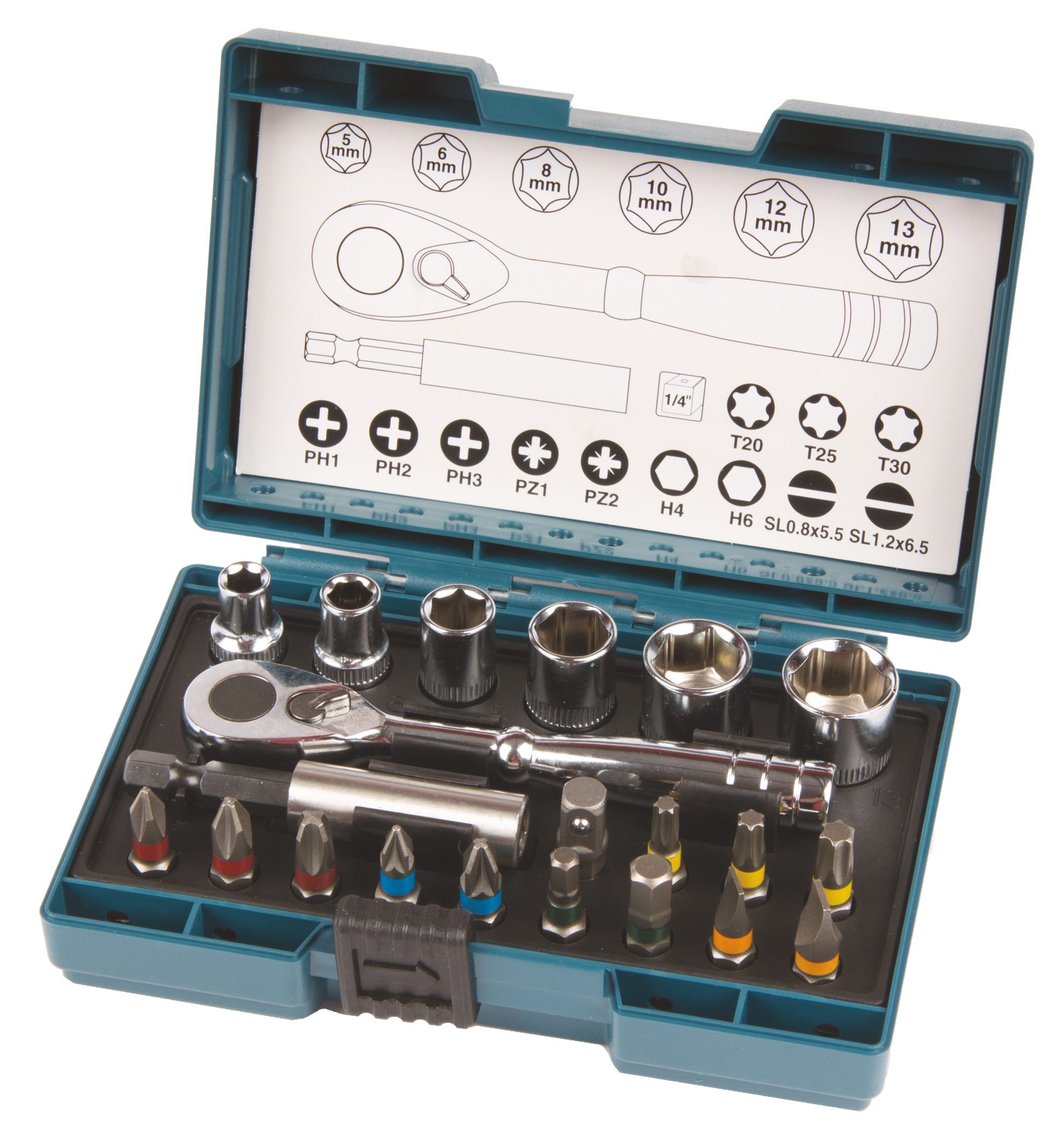 Makita Ratschen-Bit-Set, 21-teilig - PH, PZ, T, SL, H  - B-54081