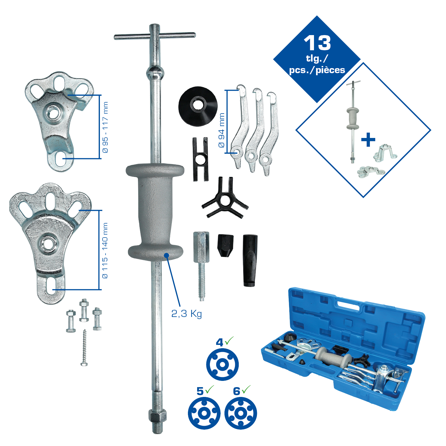 Brilliant Tools Radnaben-Abzieher mit Gleithammer, geschmiedet, 16-tlg - BT671350