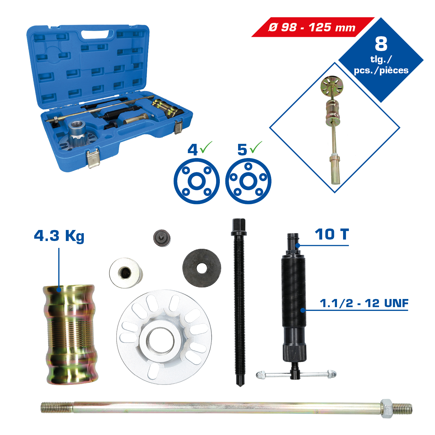 Brilliant Tools Hydraulischer Ausdrücker-Satz für Antriebswellen, 8-tlg - BT671200