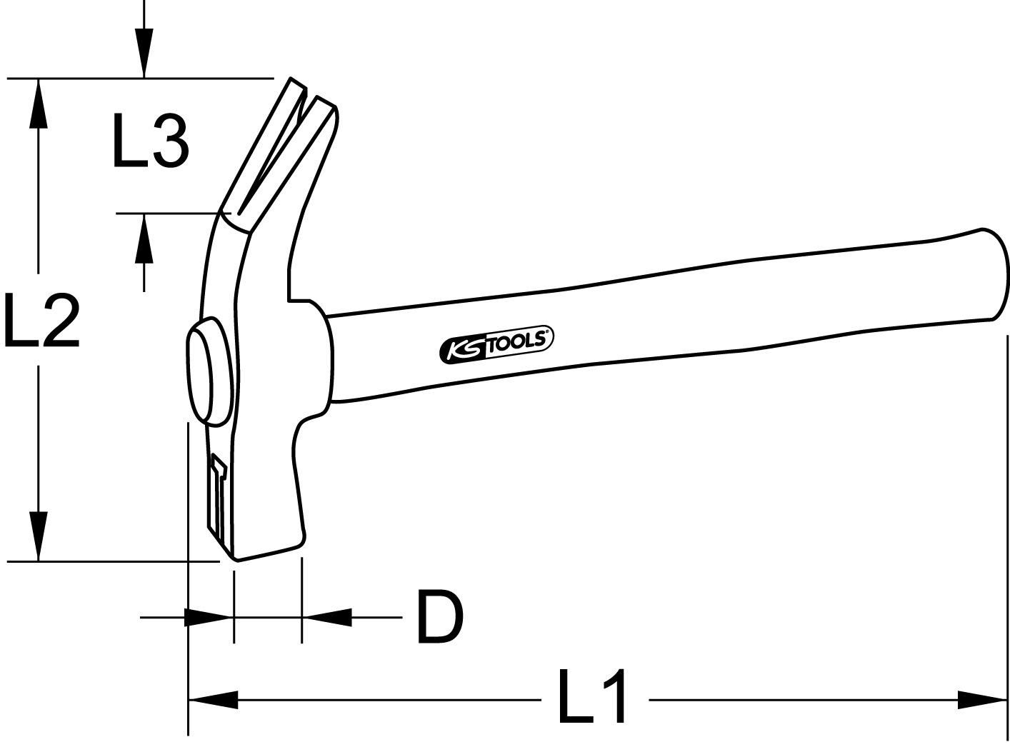 KS Tools Klauenhammer mit Hickorystiel, 700g