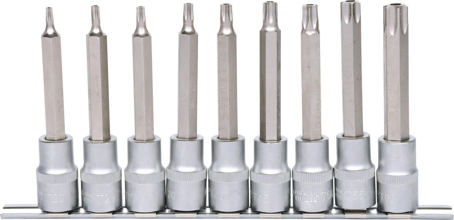 KS Tools 1/2" Bit-Stecknuss-Satz, lang, 9-tlg, TB20-TB60 mit Stirnlochbohrung