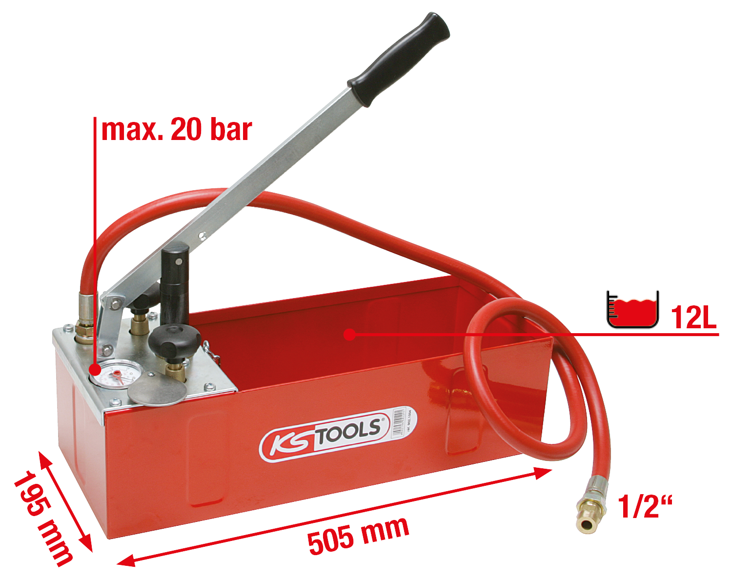 KS Tools Druck-Prüfpumpe, 12 Liter