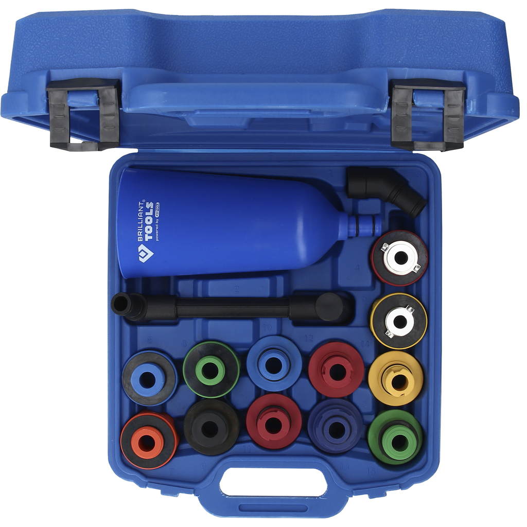 Brilliant Tools MASTER Öl-Einfülltrichter-Satz mit drehbarem Winkelarm, 15-tlg - BT711110