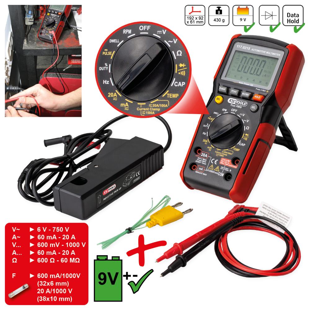 KS Tools Digital Multimeter inkl. Prüfspitzen mit integriertem Schlagschutz