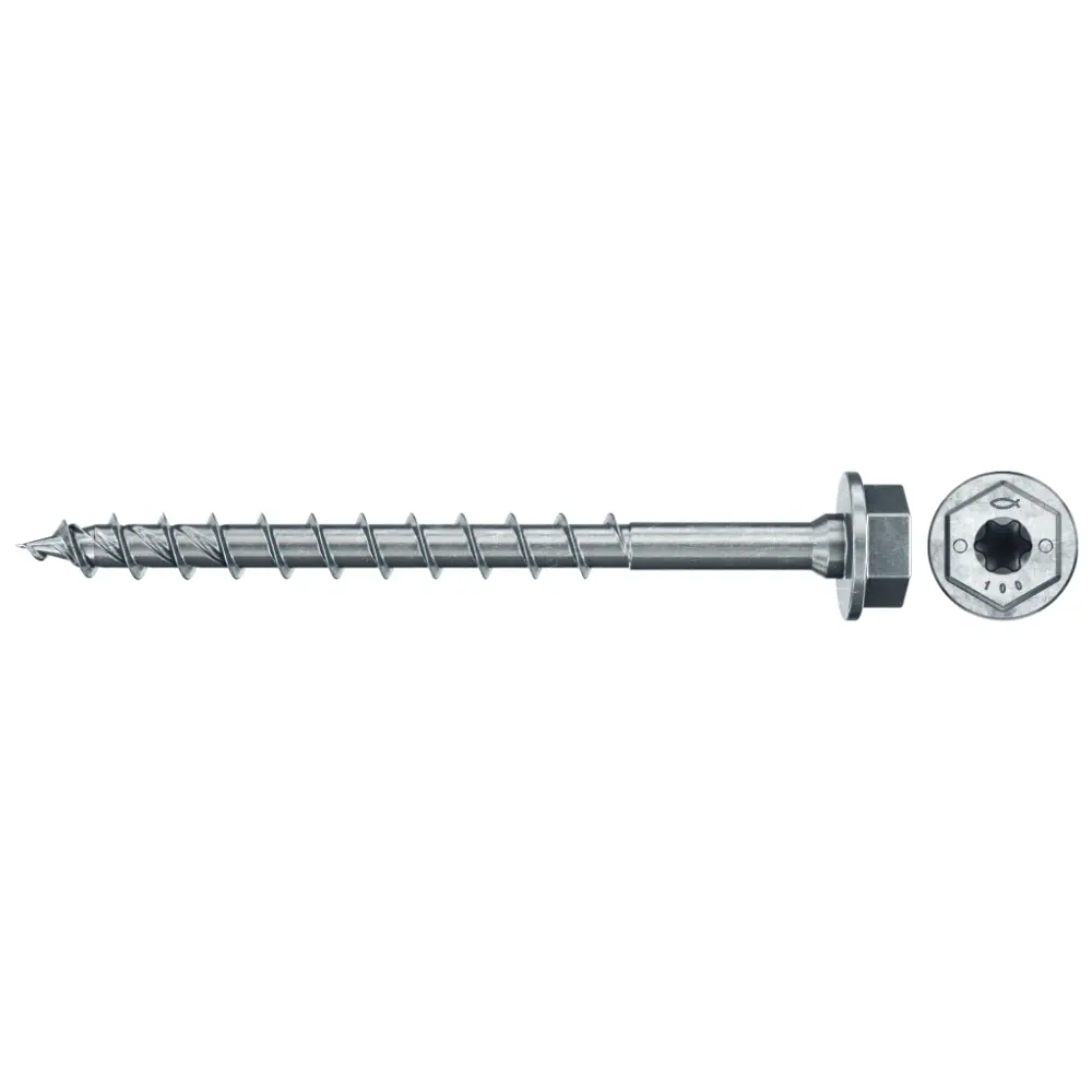 Fischer Spanplattenschraube 8,0x100 II HWTF BC, Sechskantkopf, Innenstern TX, Vollgewinde