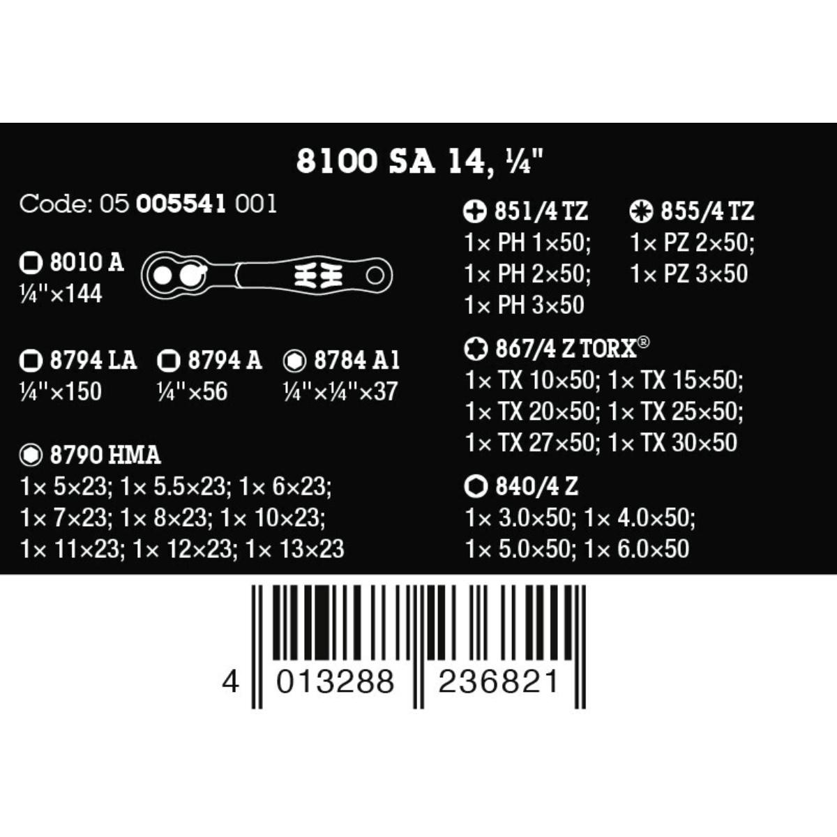 Wera 8100 SA 14 Zyklop Comfort Knarrensatz, Umschalthebel, 1/4"-Antrieb, metrisch, 28-teiliges Set