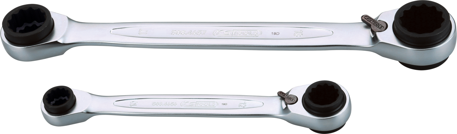 KS Tools 4 in 1 GEARplus umschaltbar Doppel-Ratschenringschlüssel-Satz, 2-tlg 8-19mm
