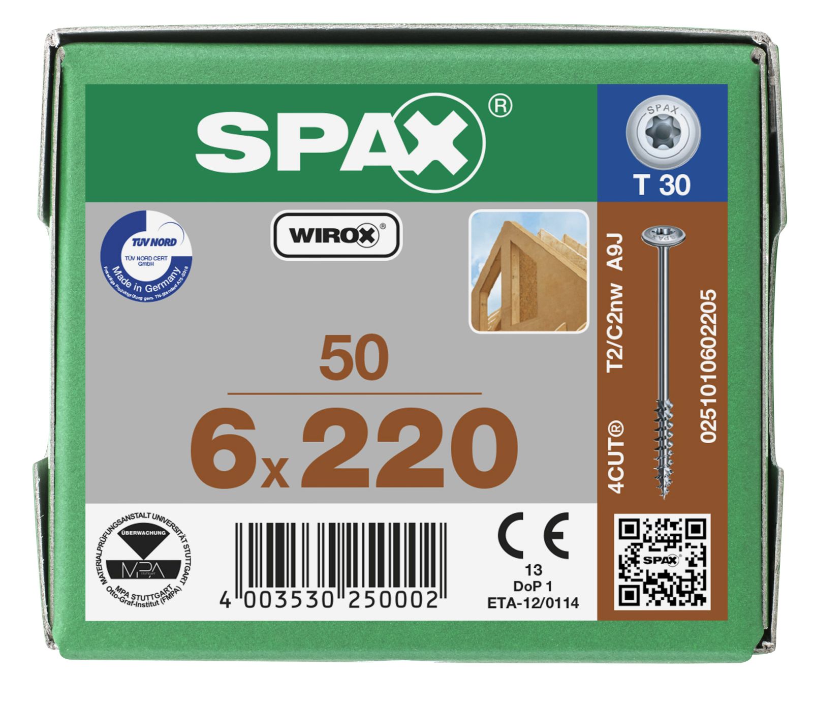SPAX Tellerkopf T-Star Plus T30 Teilgewinde 4Cut WIROX, 50 Stück