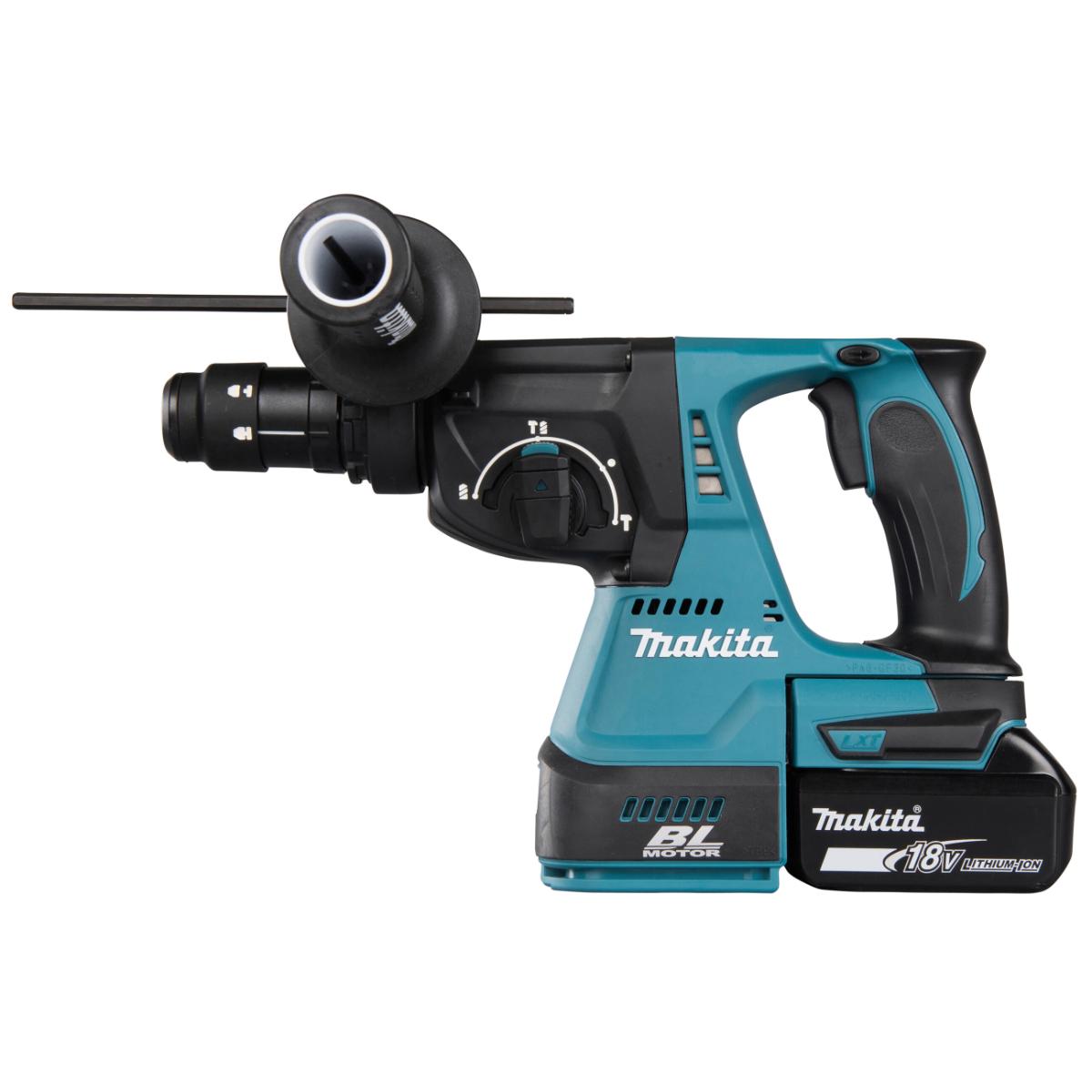 Makita Akku-Kombihammer für SDS-Plus 18V / 6,0 Ah, 2 Akkus + Ladegerät im MAKPAC + SDS-Plus Bohrer-Set B-58992