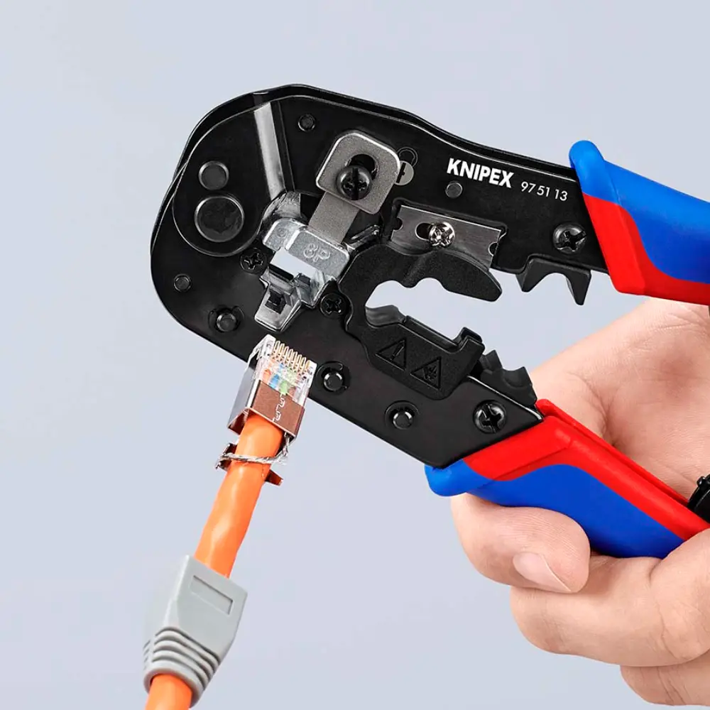 KNIPEX Crimpzange für RJ45-Westernstecker mit Mehrkomponenten-Hüllen brüniert 190 mm