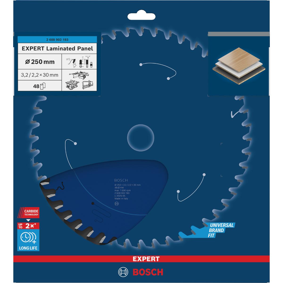 Bosch EXPERT Laminated Panel Kreissägeblatt, 250x30 mm, Z48