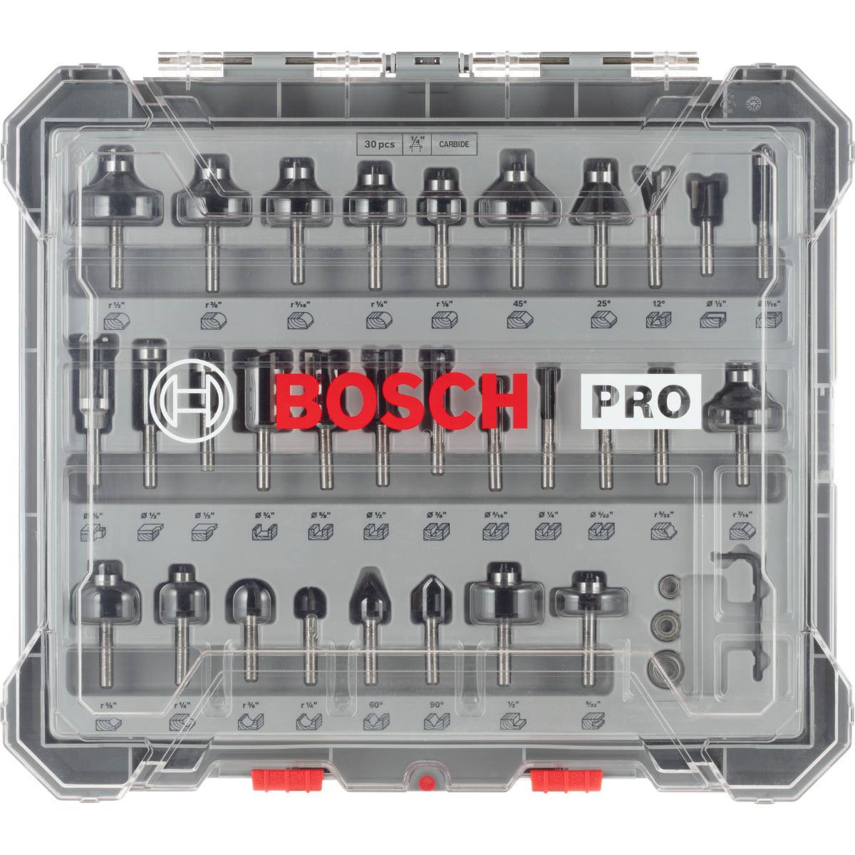 Bosch PRO Fräser Set, 1/4 Schaft, 30-teiliges Set
