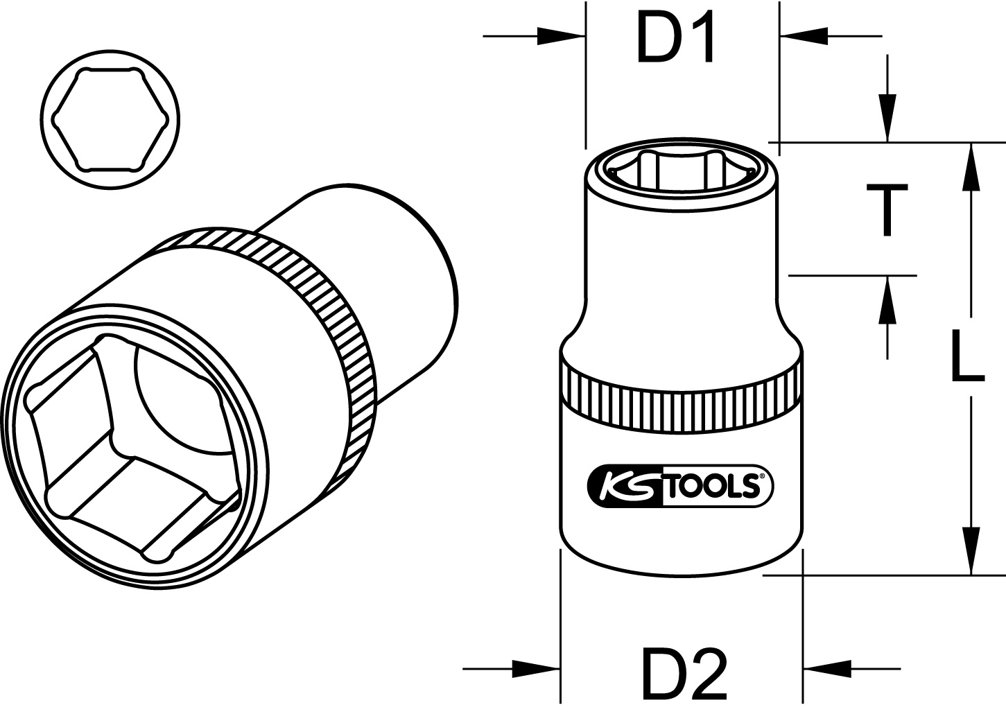 KS Tools 11 mm Durchgangs-Stecknuss, 14 mm