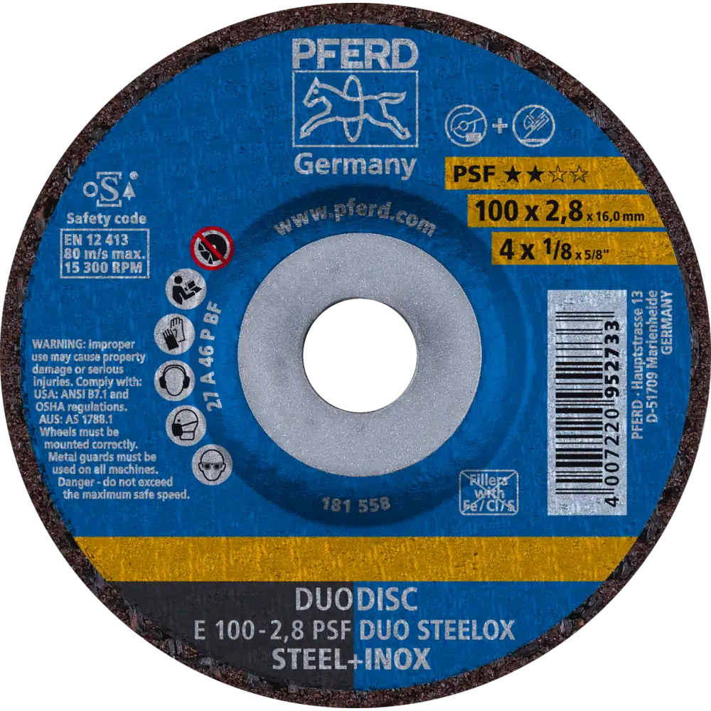 PFERD TOOLS DUODISC Trenn-/Schleifscheiben PSF DUO STEELOX für Stahl/Edelstahl