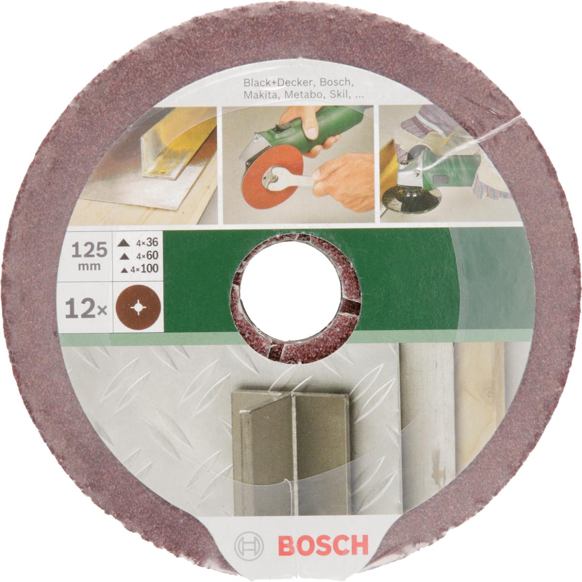 Bosch Fiberschleifscheiben-Set für Winkelschleifer, Korund D=125 mm, K=36-100, 12-tlg.