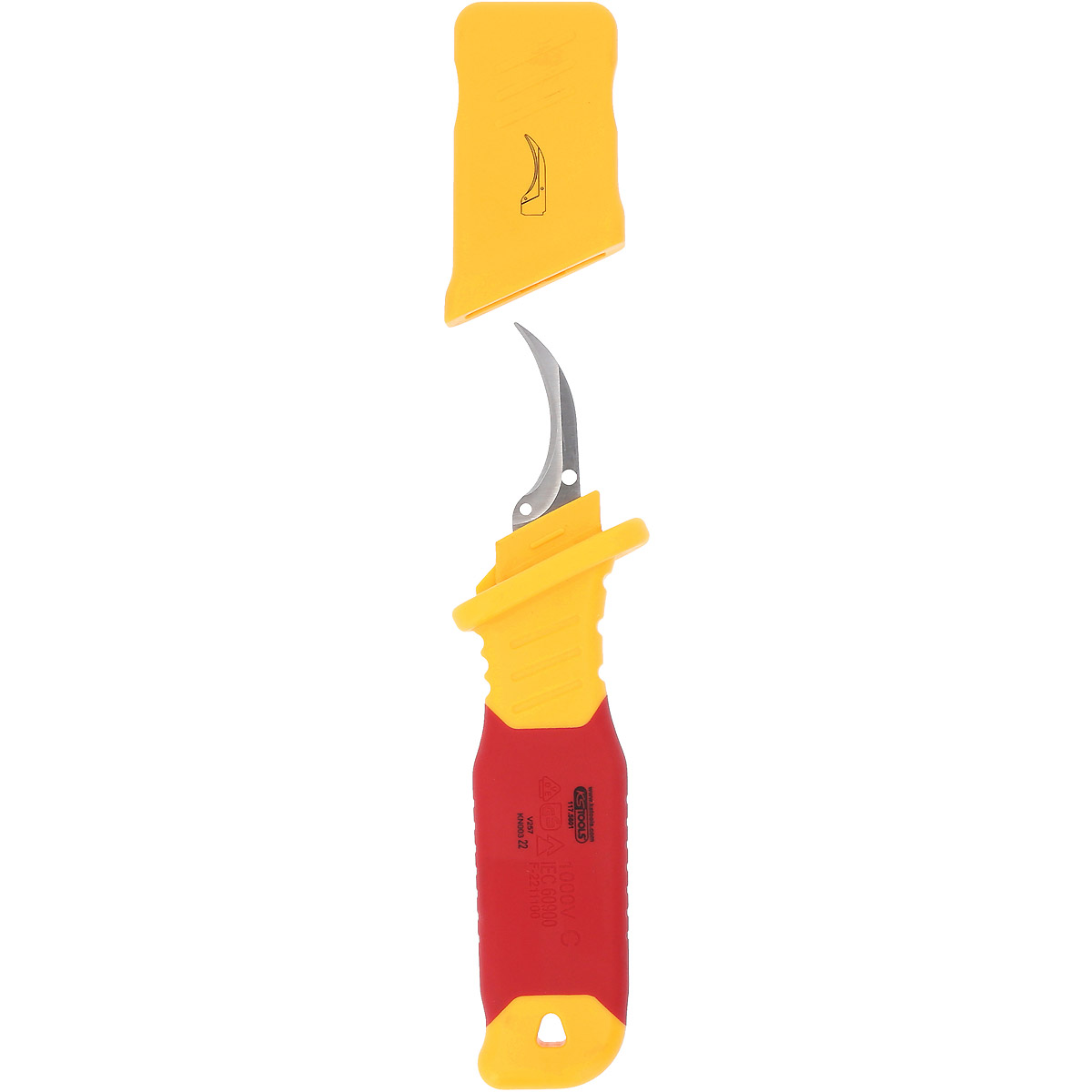 KS Tools Kabelmesser mit Schutzisolierung und Hakenklinge, 200mm