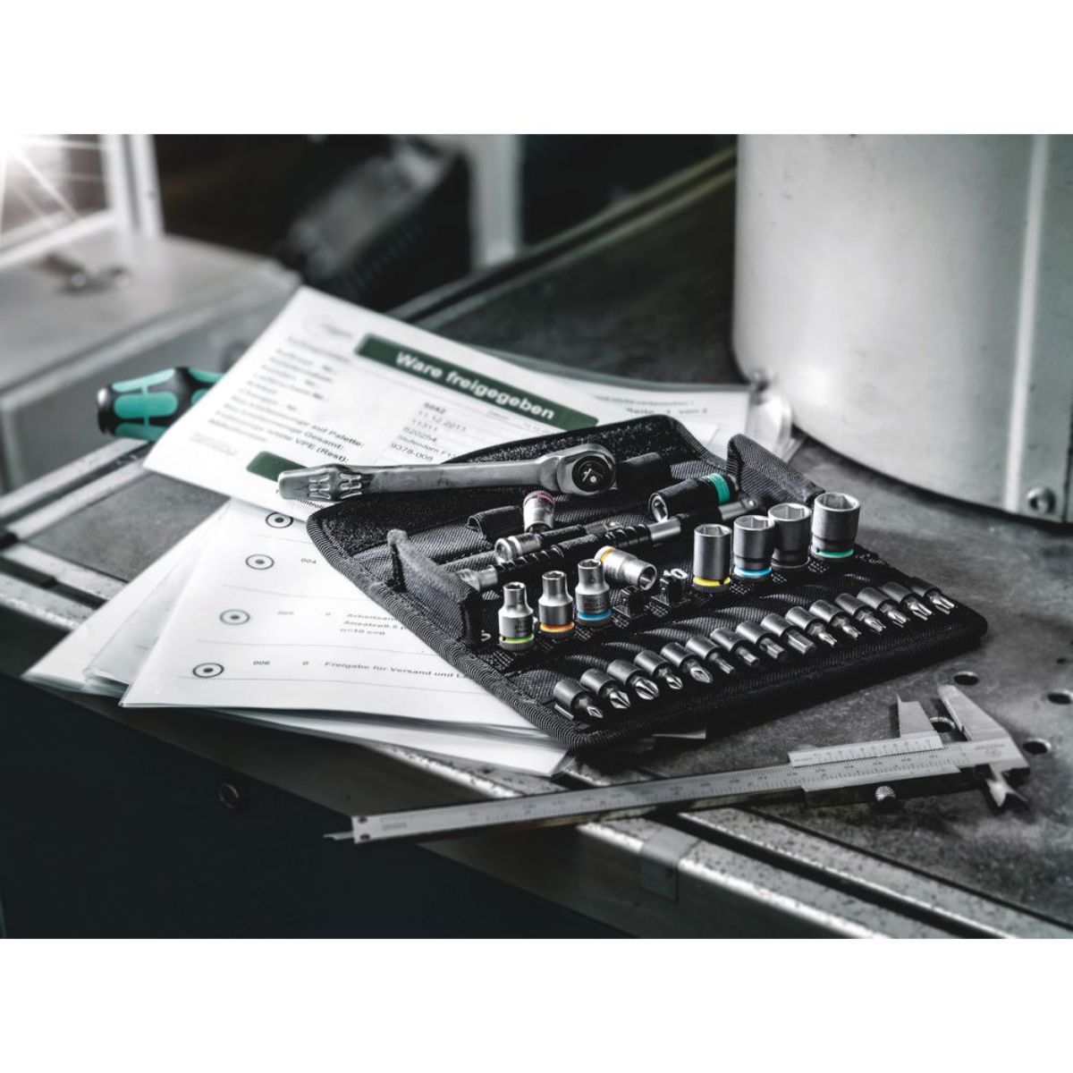 Wera 8100 SA 10 Zyklop Metal-Knarrensatz, Durchsteckvierkant, 1/4"-Antrieb, zöllig, 28-teilig