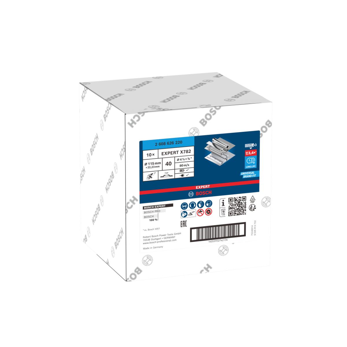 Bosch EXPERT X782 Fächerschleifscheibe Glasfaser, gerade, 115 mm, K40, Bohrung 22,23 mm