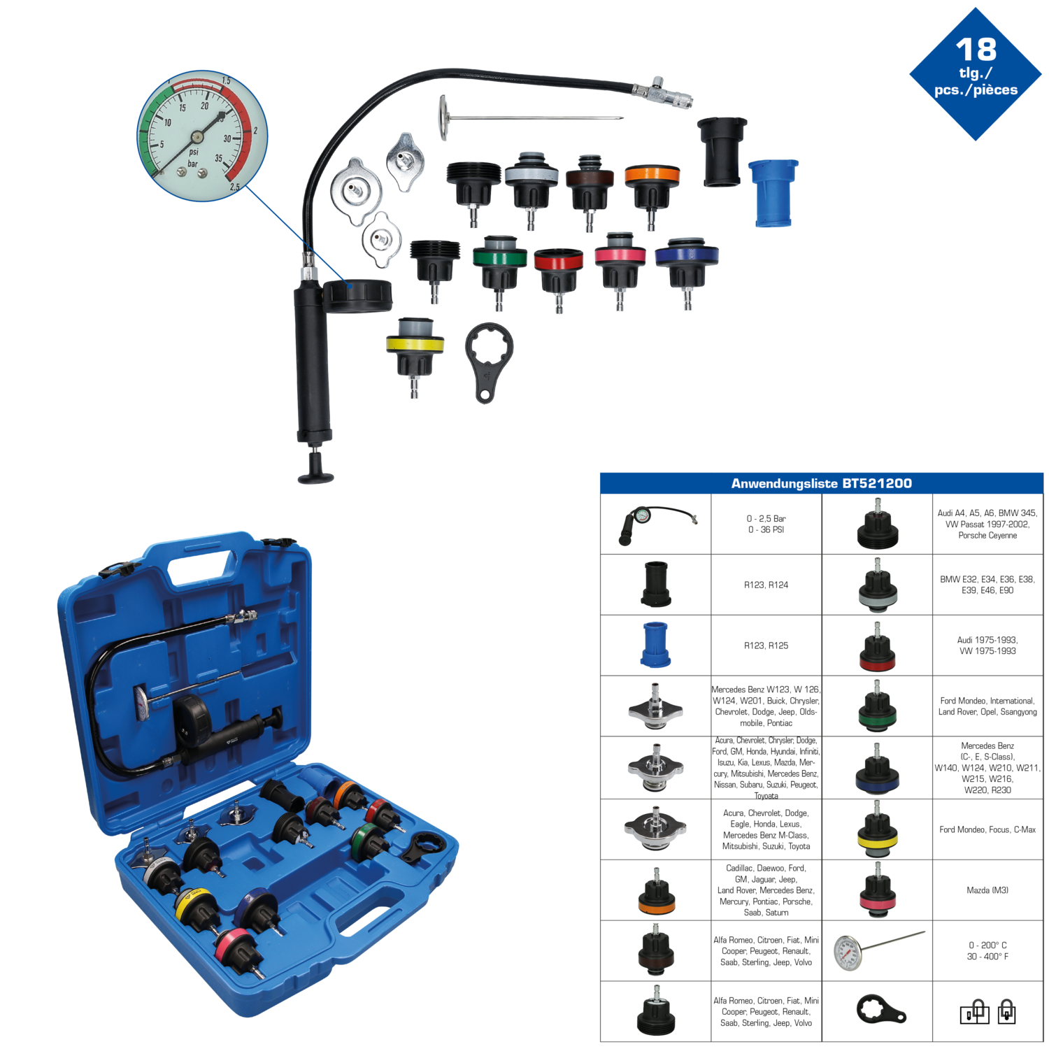 Brilliant Tools Kühlsystem-Diagnose-Satz, 18-tlg - BT521200