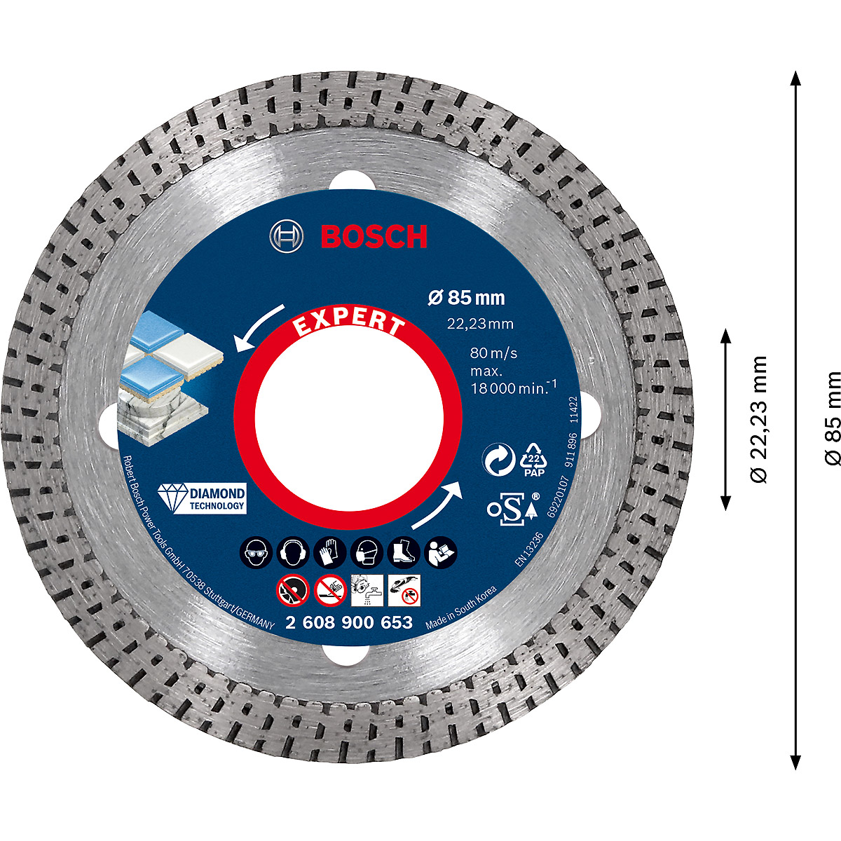 Bosch EXPERT HardCeramic Diamanttrennscheiben für kleine Winkelschleifer, Bohrungsdurchmesser (mm):2