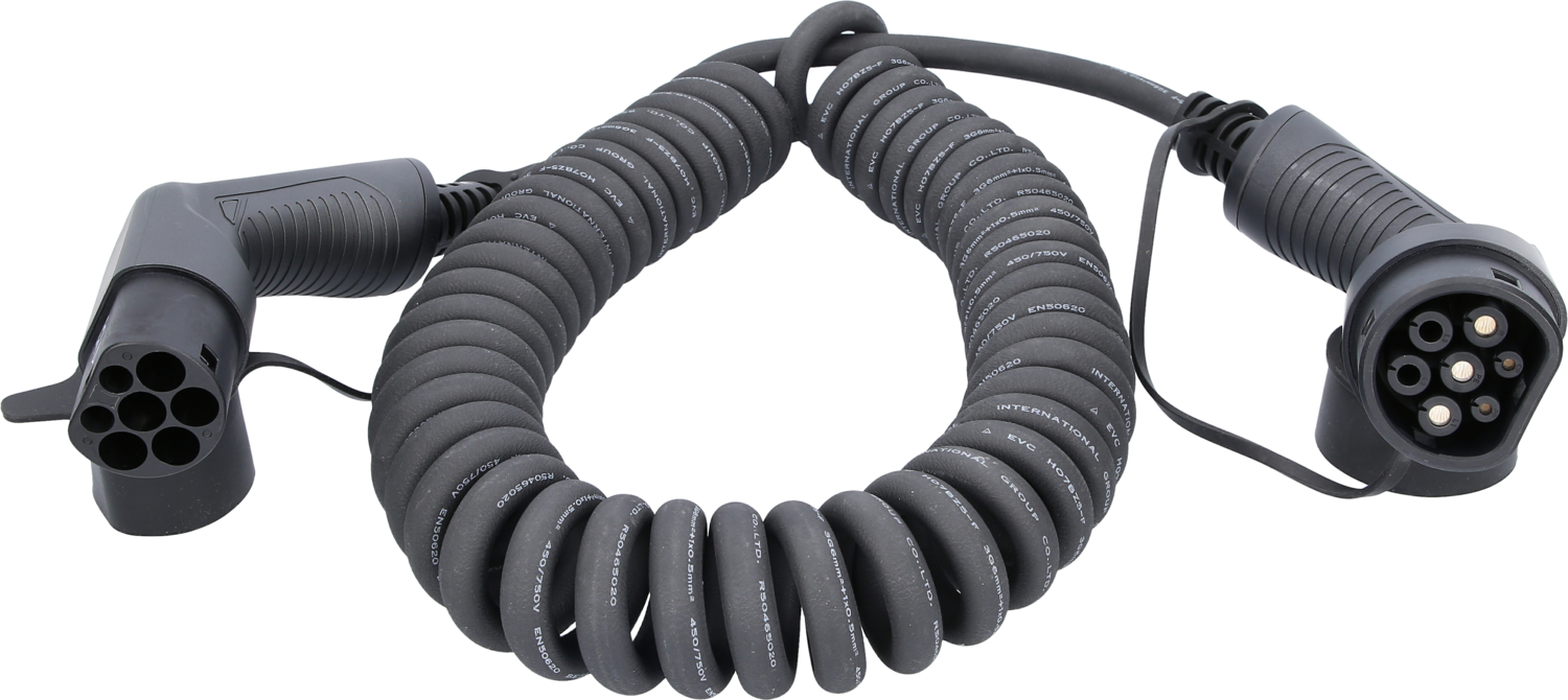 efuturo Spiralladekabel Typ 2 auf Typ 2 Stecker, 1 Phase, bis zu 7,4 kW, 32 A, 230 V, Mode 3, 8m