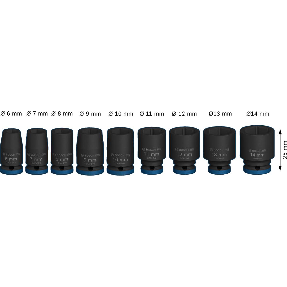 Bosch PRO Impact Socket Set, 1/4", Standard, 9 teiliges Set