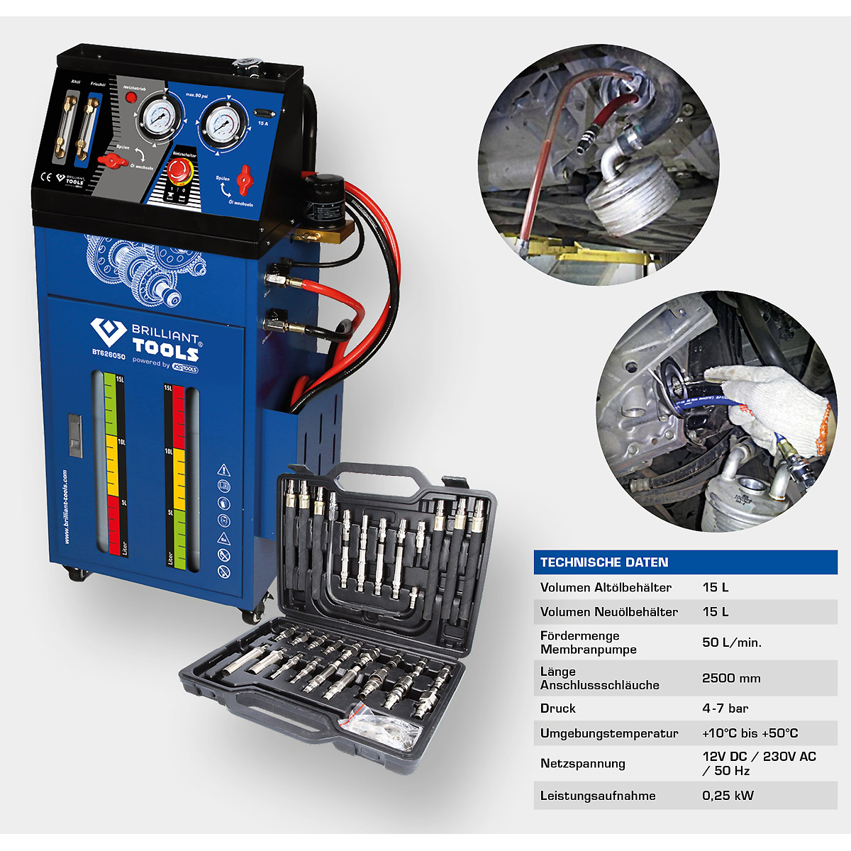 Brilliant Tools Getriebespülgerät für Automatikgetriebe inklusive 35-tlg Adapter-Satz