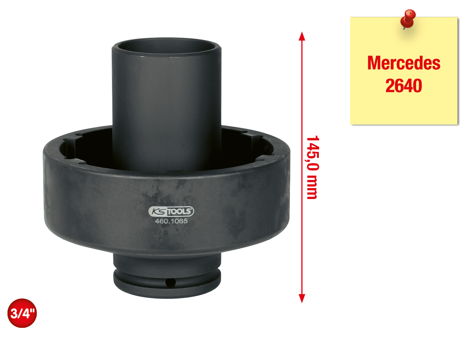 KS Tools 3/4" Nutmuttern-Schlüssel mit 6 Zapfen mit Führungsrohr für Mercedes, Innenzapfen Ø 64 mm
