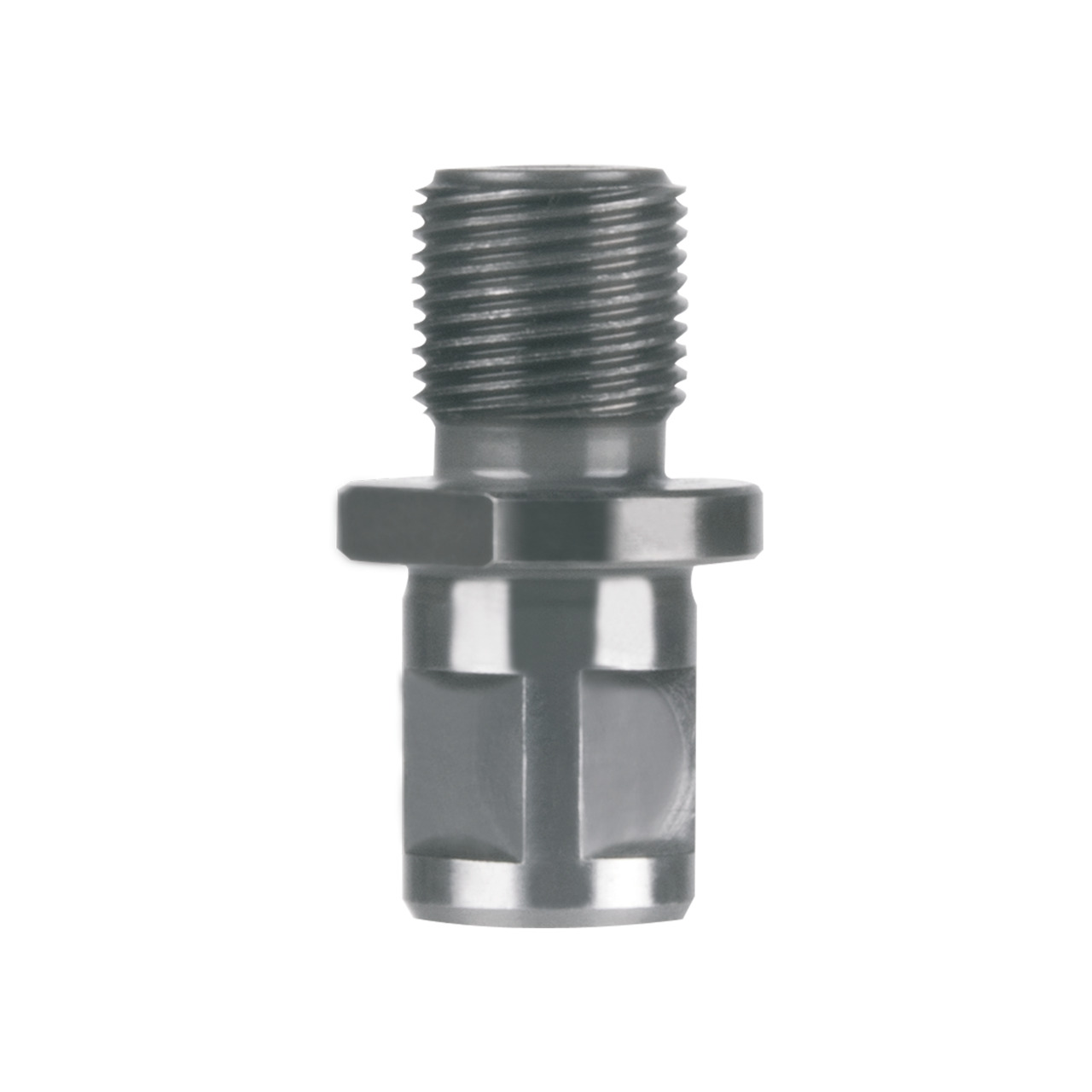 threaded_hardware, bolt_adapter, metal_fixture, machinery_part, silver_greylike