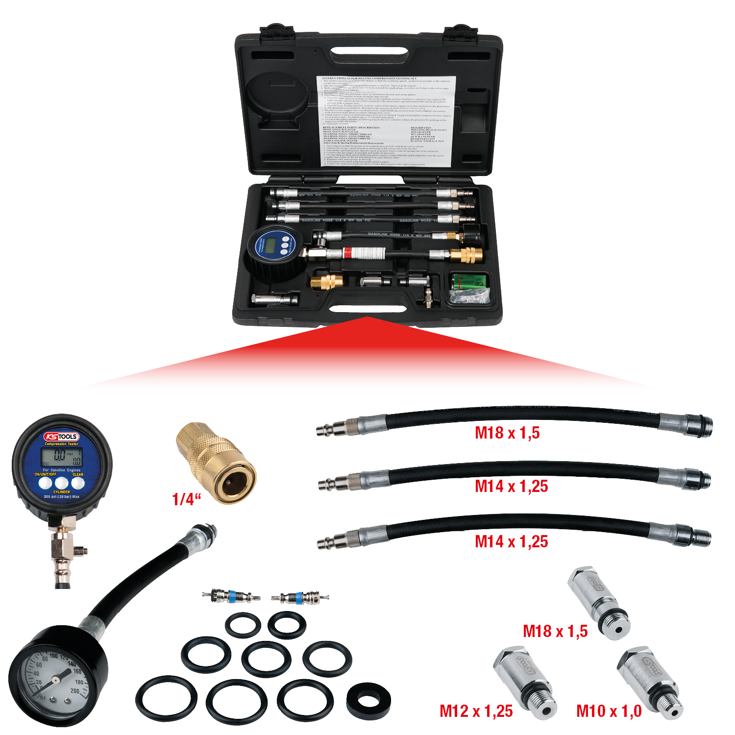 KS Tools Digitales Kompressions-Druckprüfgerät, 10-tlg