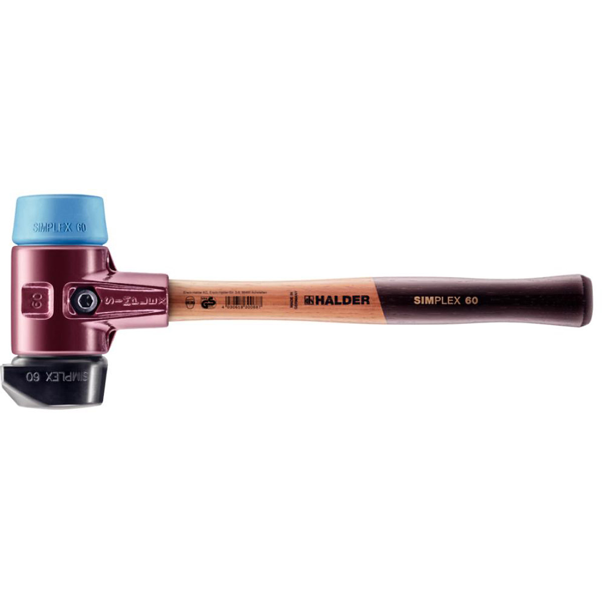 HALDER SIMPLEX - Schonhammer mit TE-Gehäuse und Holzstiel, Gummikomposition mit Standfuss / TPE-soft