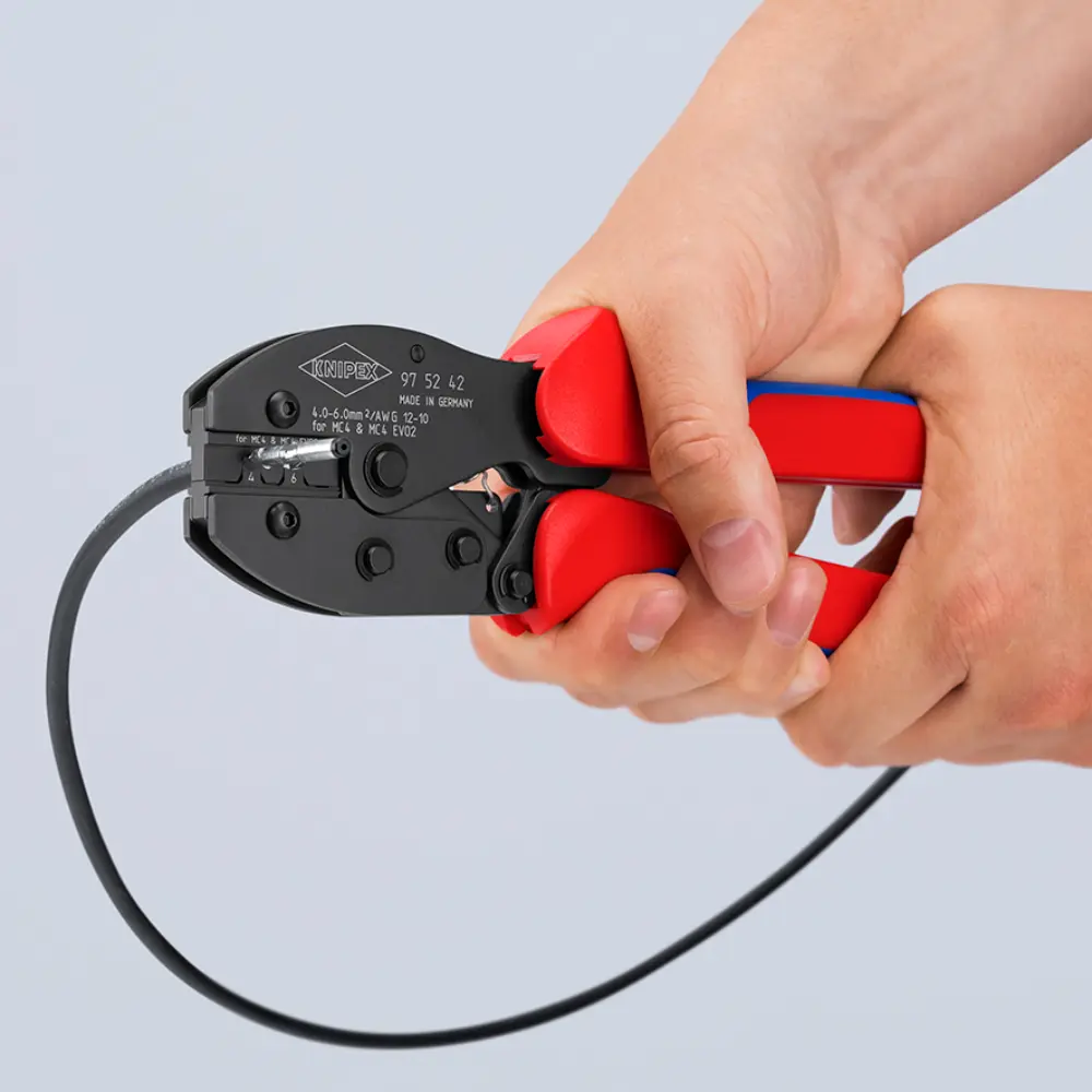 KNIPEX PreciForce Crimpzange für MC4-/MC4 EVO 2-Steckverbinder brüniert 220 mm