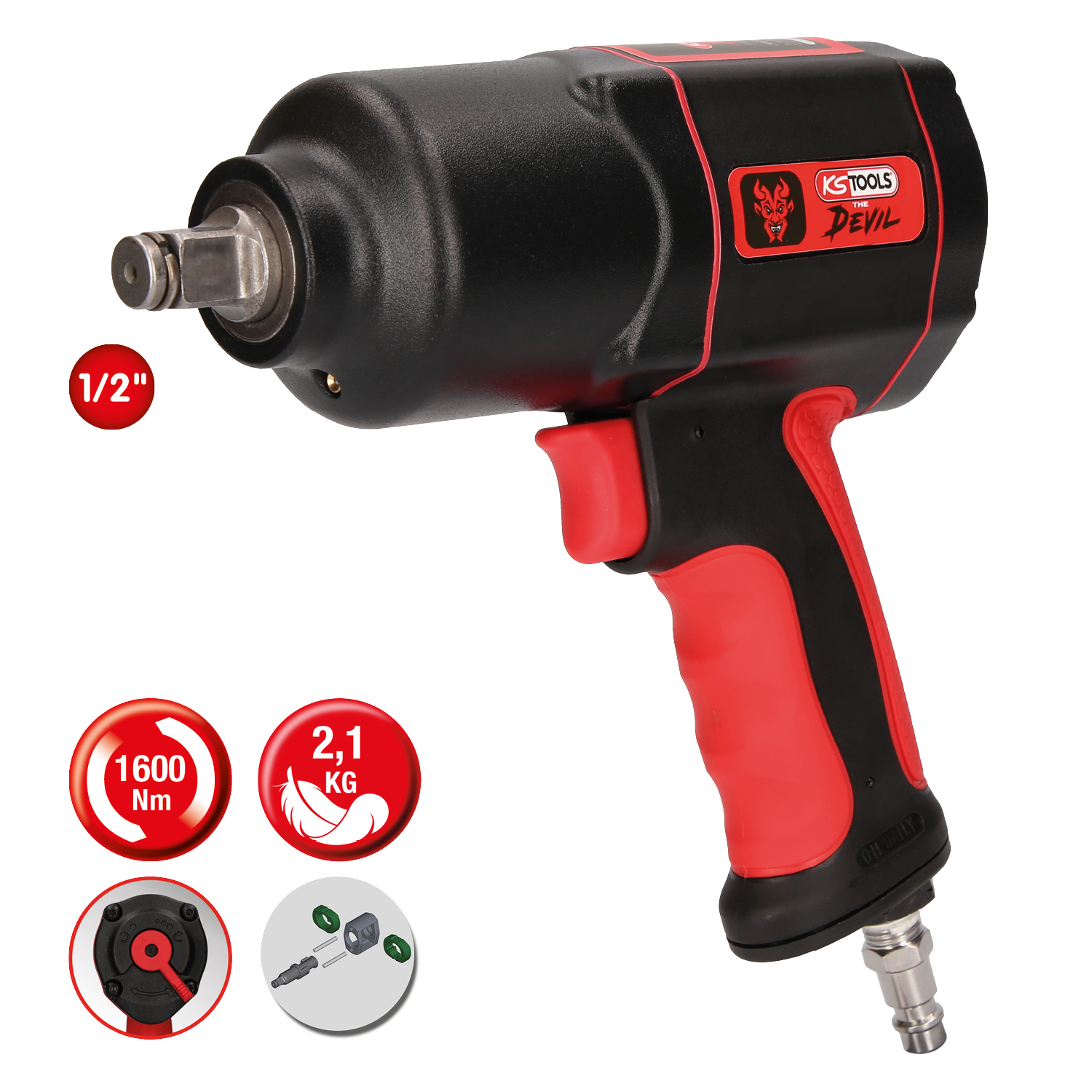 KS Tools 1/2" THE DEVIL Hochleistungs-Druckluft-Schlagschrauber, 1600Nm