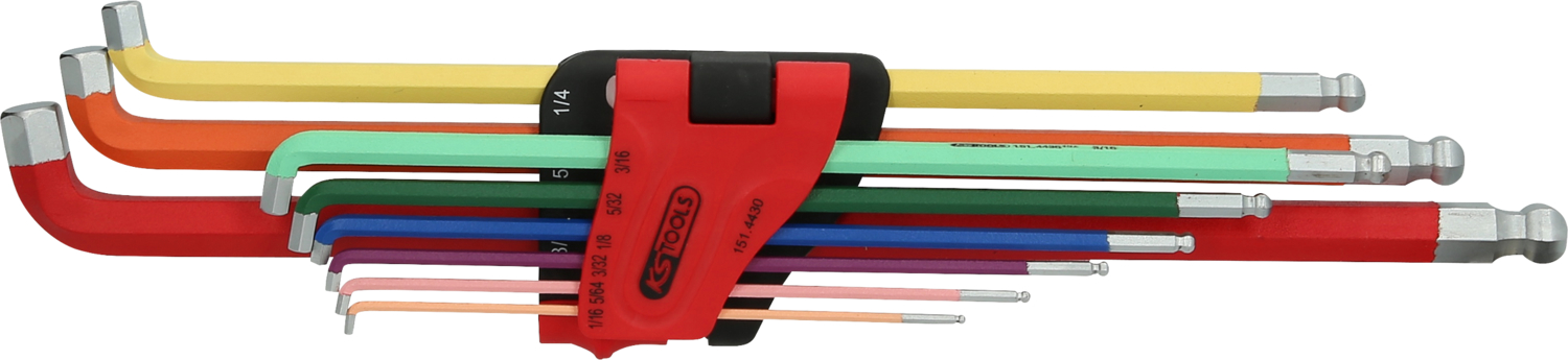 KS Tools Kugelkopf-Innensechskant-Winkelstiftschlüssel-Satz, 108° abgewinkelt, 9-tlg Zoll