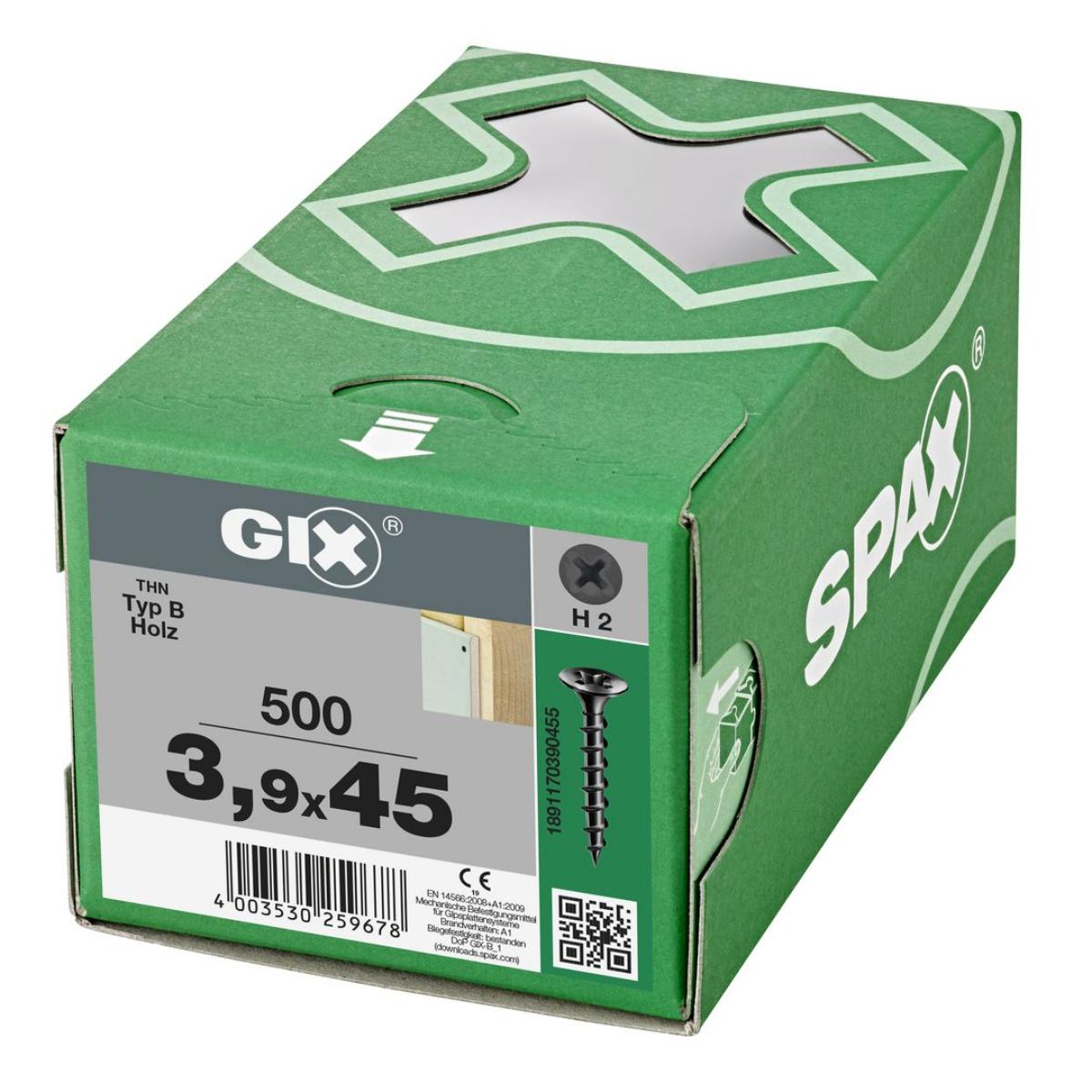 SPAX GIX-B Trompetenkopf H2 Grobgewinde phosphatiert, 500 Stück