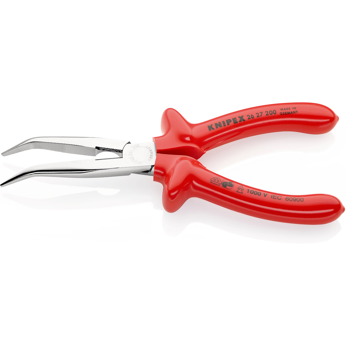 KNIPEX Flachrundzange mit Schneide verchromt mit angewinkelten Backen (Storchschnabelzange)