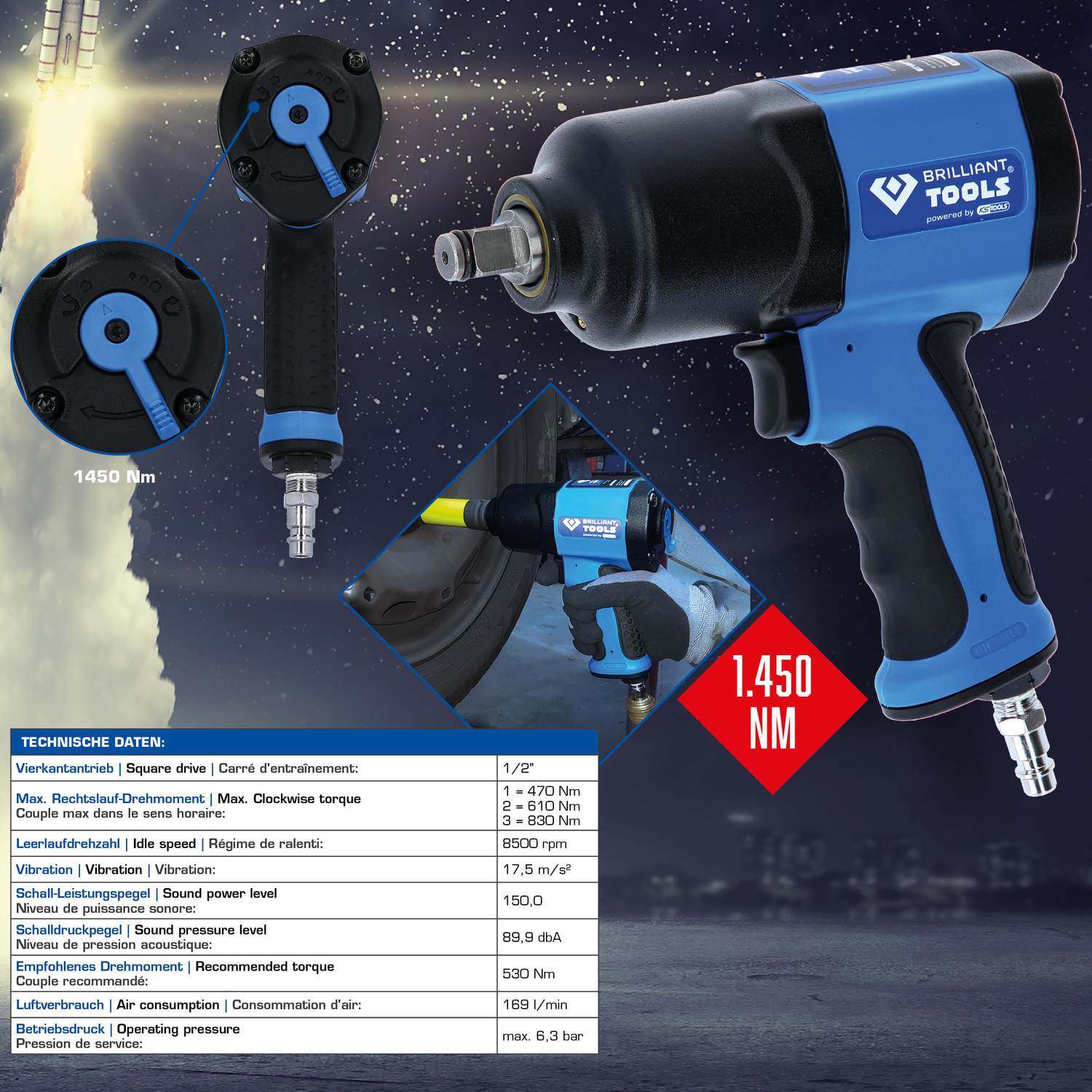 Brilliant Tools 1/2" Druckluft-Schlagschrauber, 1450 Nm - BT160100