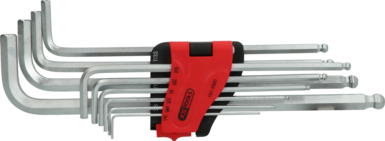 KS Tools Kugelkopf-Innensechskant-Winkelstiftschlüssel-Satz,XL,10-tlg, Zoll