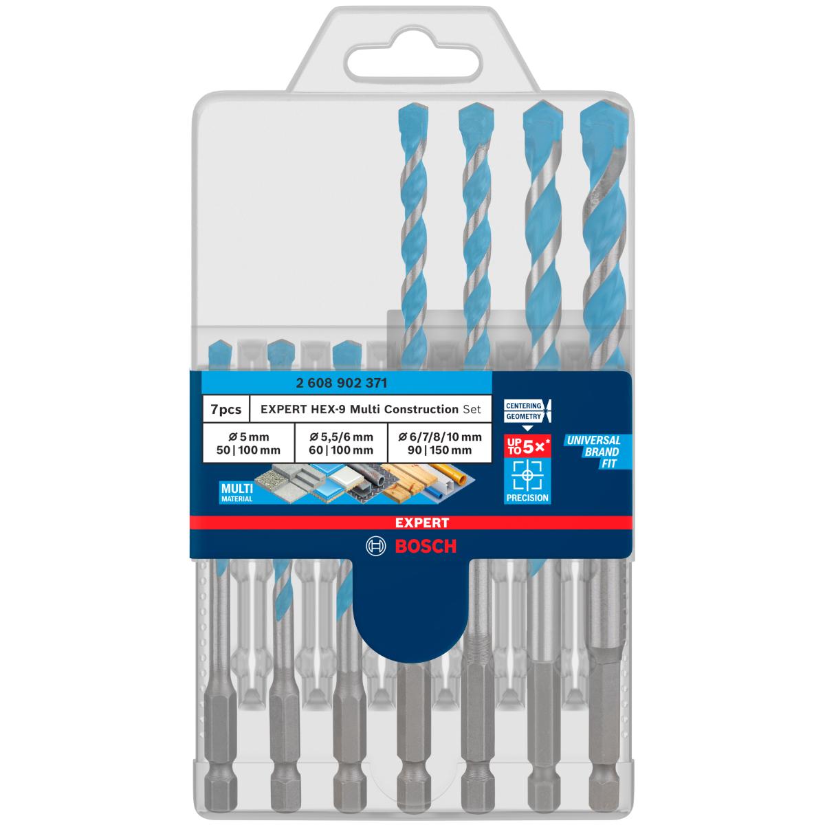 Bosch EXPERT HEX-9 MultiConstruction Drill Bit, 7pc set 5/5.5/6/7/8/10