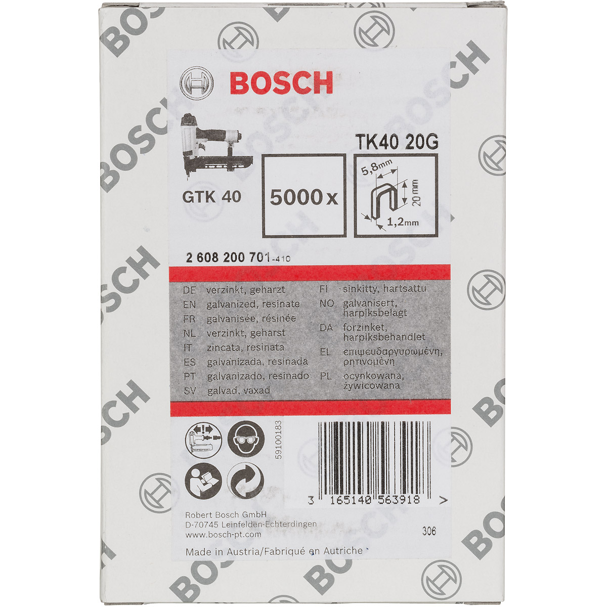 Bosch Schmalrückenklammer, 5,8 mm, 1,2 mm, verzinkt, 5000er-Pack