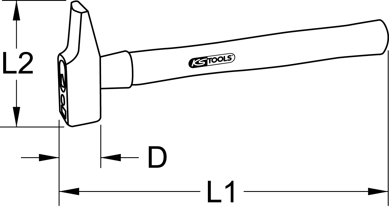 KS Tools Schlosserhammer, Hickory-Stiel, französische Form