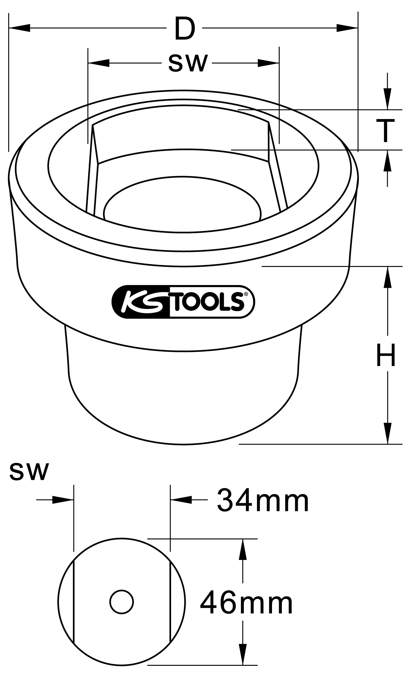KS Tools Blattfederbolzen-Stecknuss für Scania, 34x46mm