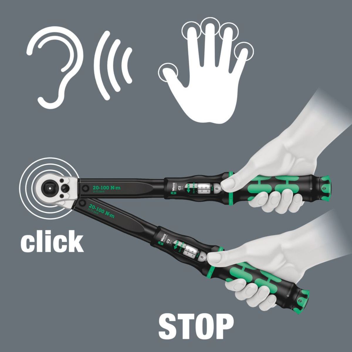 Wera Click-Torque C 2 Push R/L Drehmomentschlüssel für Rechts- & Linksanzug, 20-100 Nm