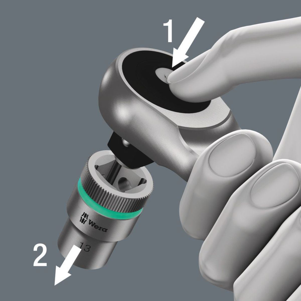 Wera 8003 C Zyklop Metal-Knarre mit Durchsteckvierkant mit 1/2"-Antrieb