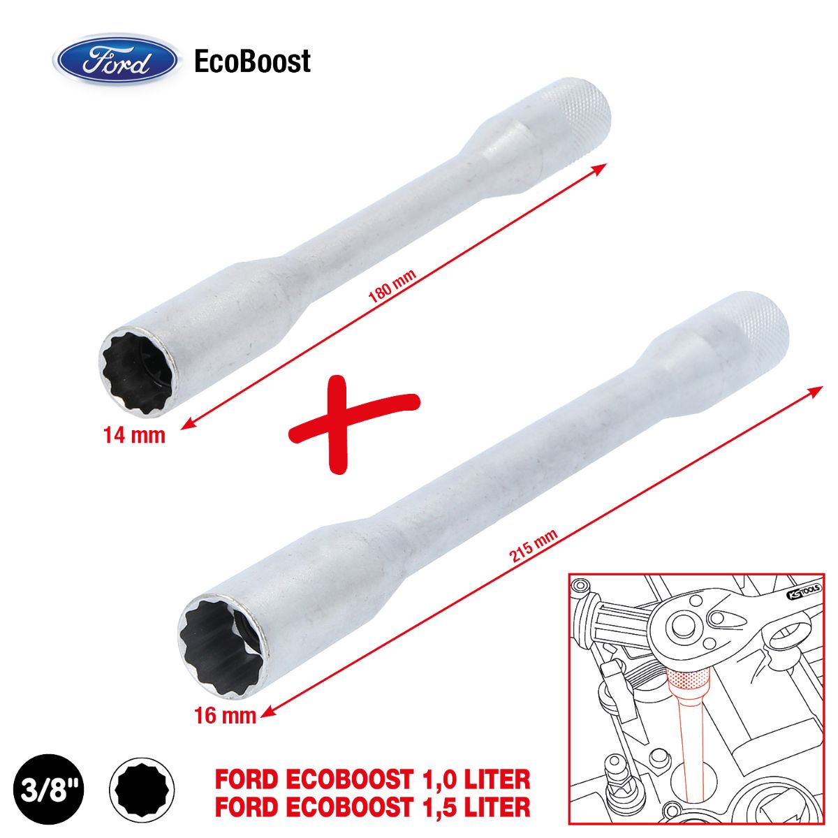 KS Tools 3/8 Zoll Zündkerzen-Stecknuss-Satz für EcoBoost Motoren, 2-tlg