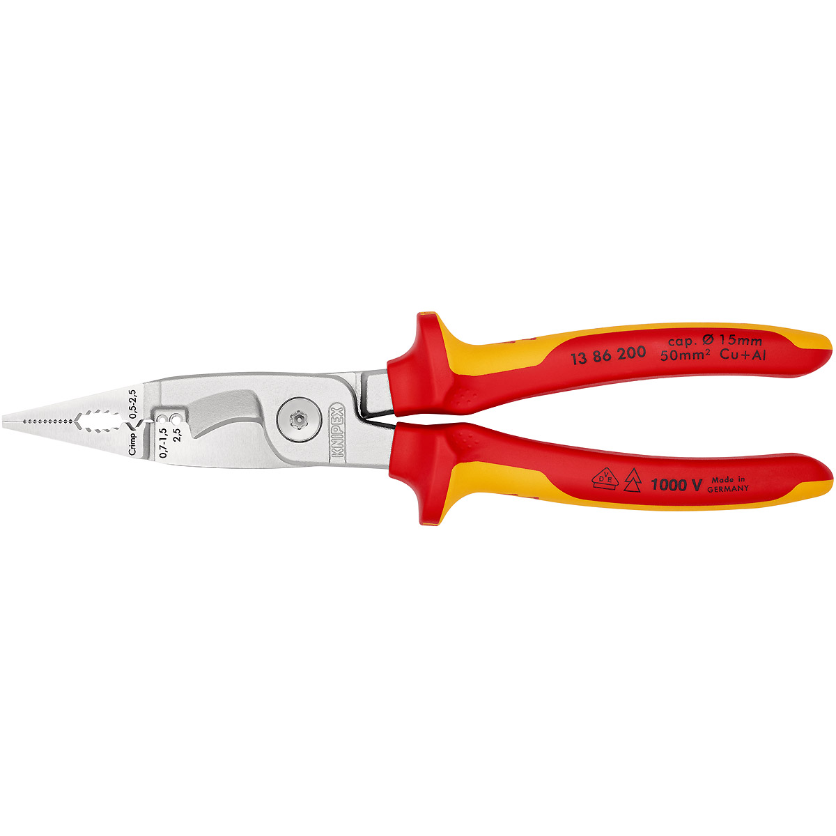 KNIPEX Elektro-Installationszange 200 mm verchromt isoliert mit Mehrkomponenten-Hüllen, VDE-geprüft