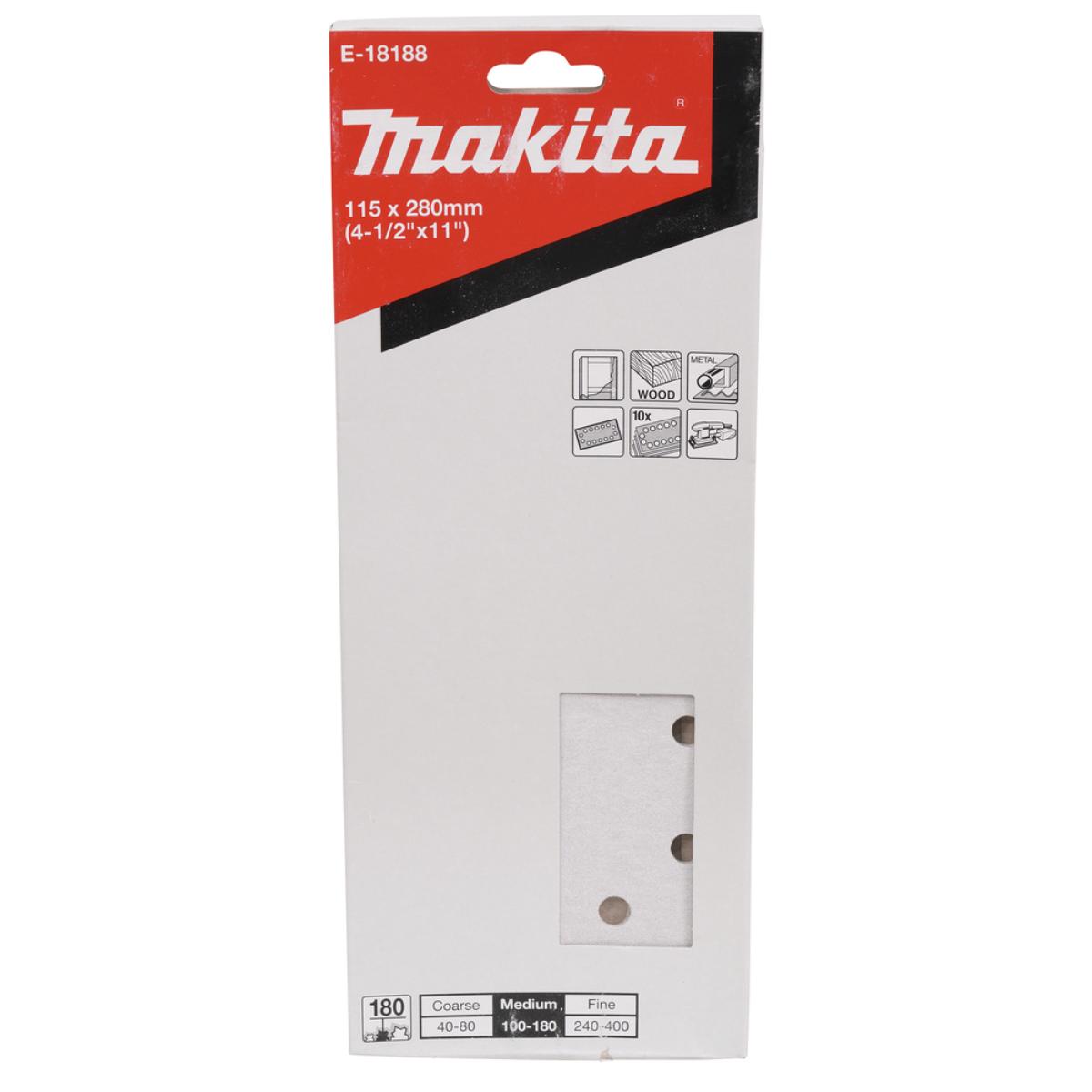 Makita Schleifpapier P180 115x280mm gelocht, Körnung ,14 Loch, 10 Stück