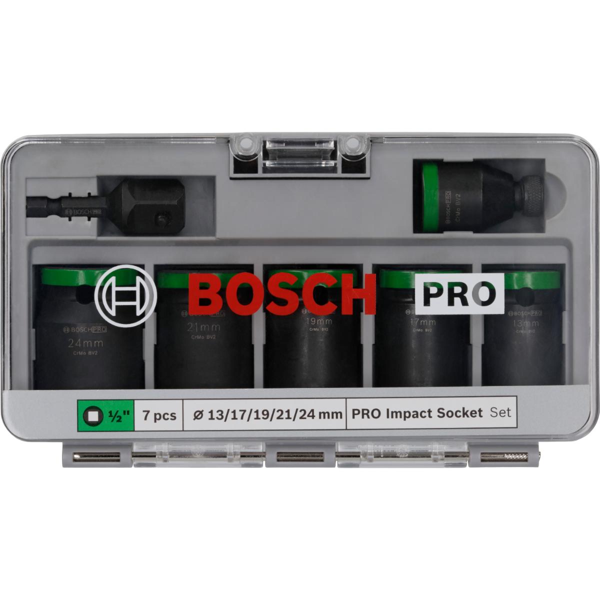 Bosch PRO Impact Socket Set with Adapter, 1/2", Standard, 7 pcs